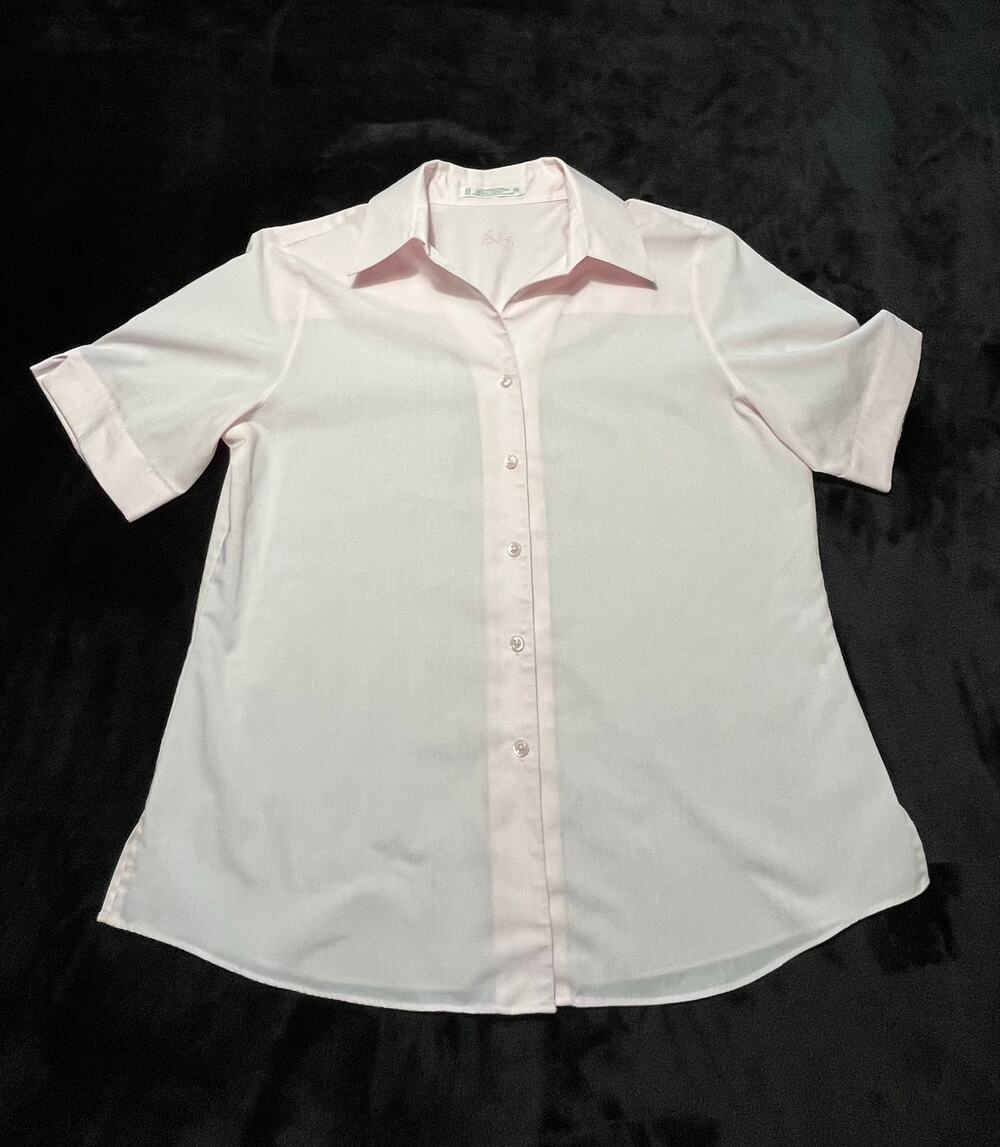 Foxcroft Womens Light Pink Button Front Shirt Sz 10 Short Sleeve Collared Blouse